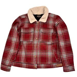 Noble Outfitters Jacket Women L Red Plaid Long Sleeve Sherpa Collar Workwear